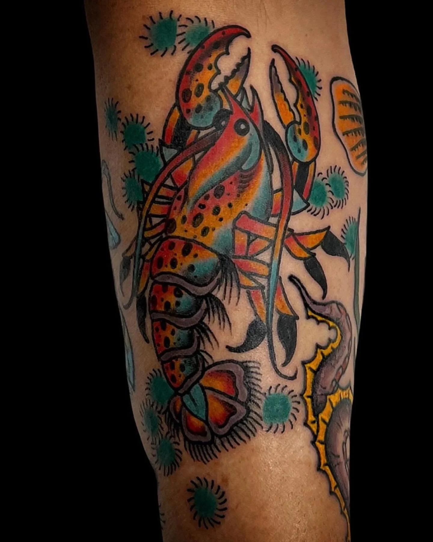Bright and colorful lobster tat made by @tylerbecktattoos 🦞

Make sure to get your next appointment with Tyler booked ASAP!