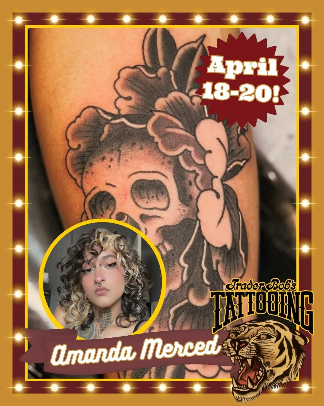 Join us in welcoming @dejavuxtattoo to Trader Bob&rsquo;s April 18-20! 
Send a DM or email dejavuxtattoo@gmail.com to get on the books! 🔥