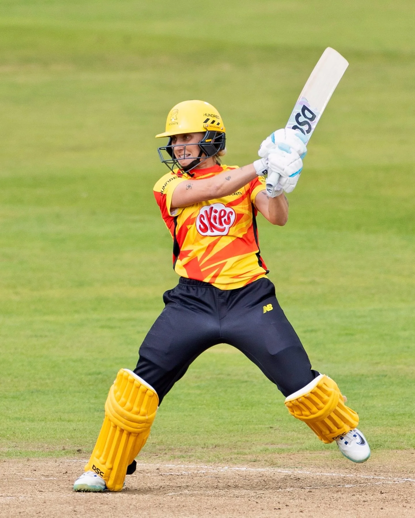 Ash Gardner of Trent Rockets plays a shot during the The Hundred match between Trent Rockets Women and Manchester Originals Women at Trent Bridge on August 19, 2025 in Nottingham, England.