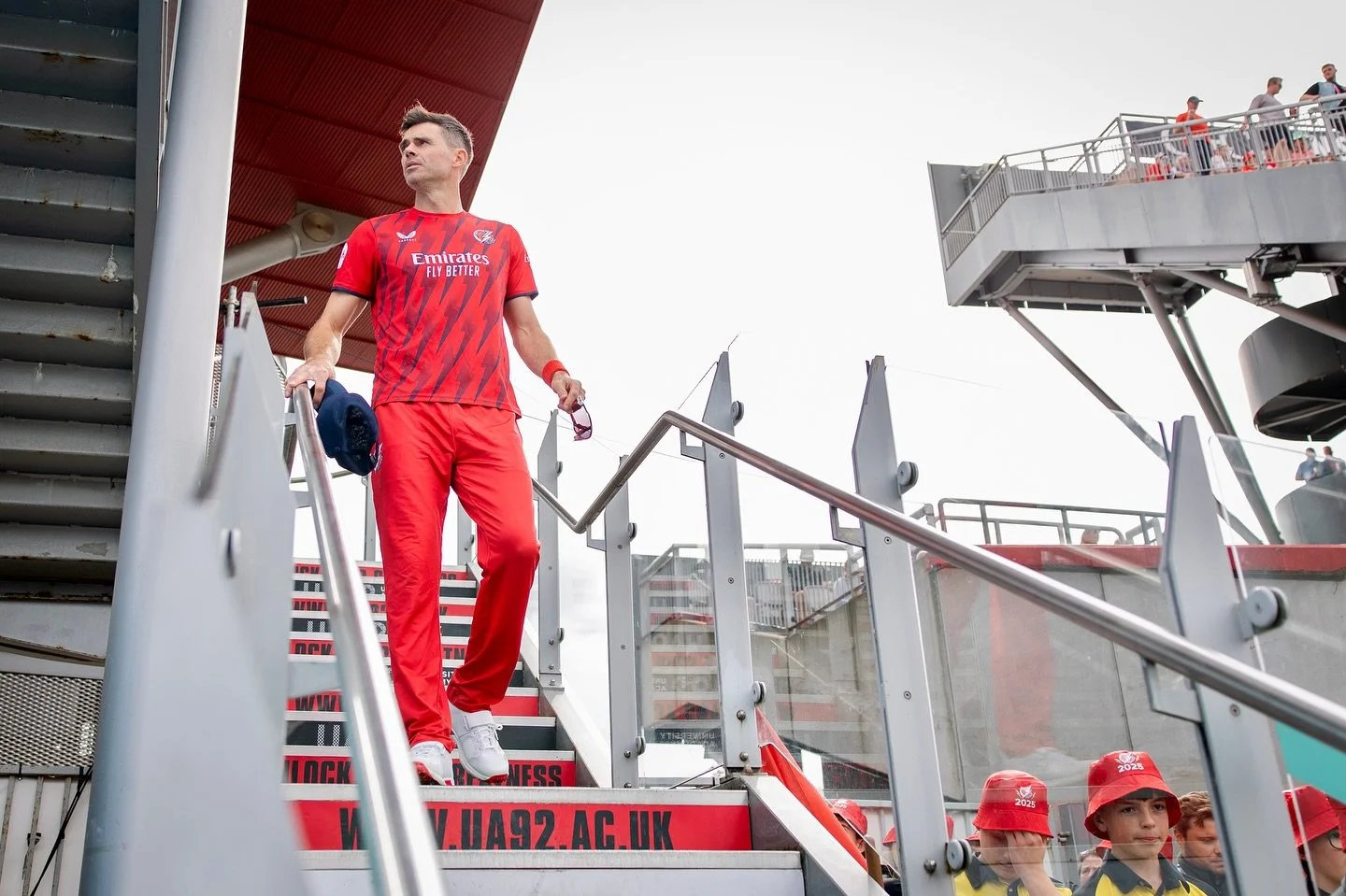 James Anderson of Lancashire Lightning looks on prior to the Men&rsquo;s Vitality Blast match between Lancashire Lightning and Kent Spitfires at Emirates Old Trafford on September 06, 2025 in Manchester, England.