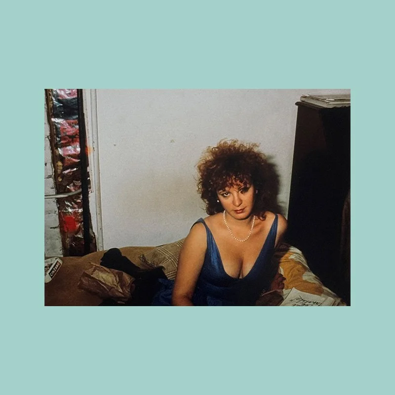 Self-portrait in blue dress, New York City, 1985