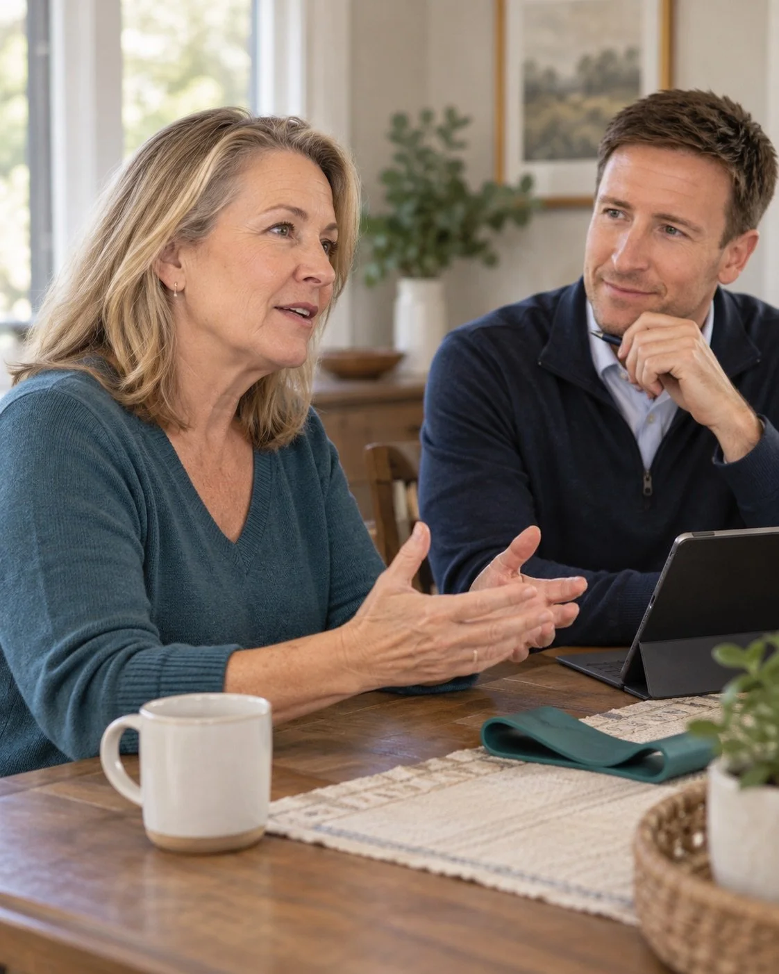 Patient discussing her goals with a physical therapist at home