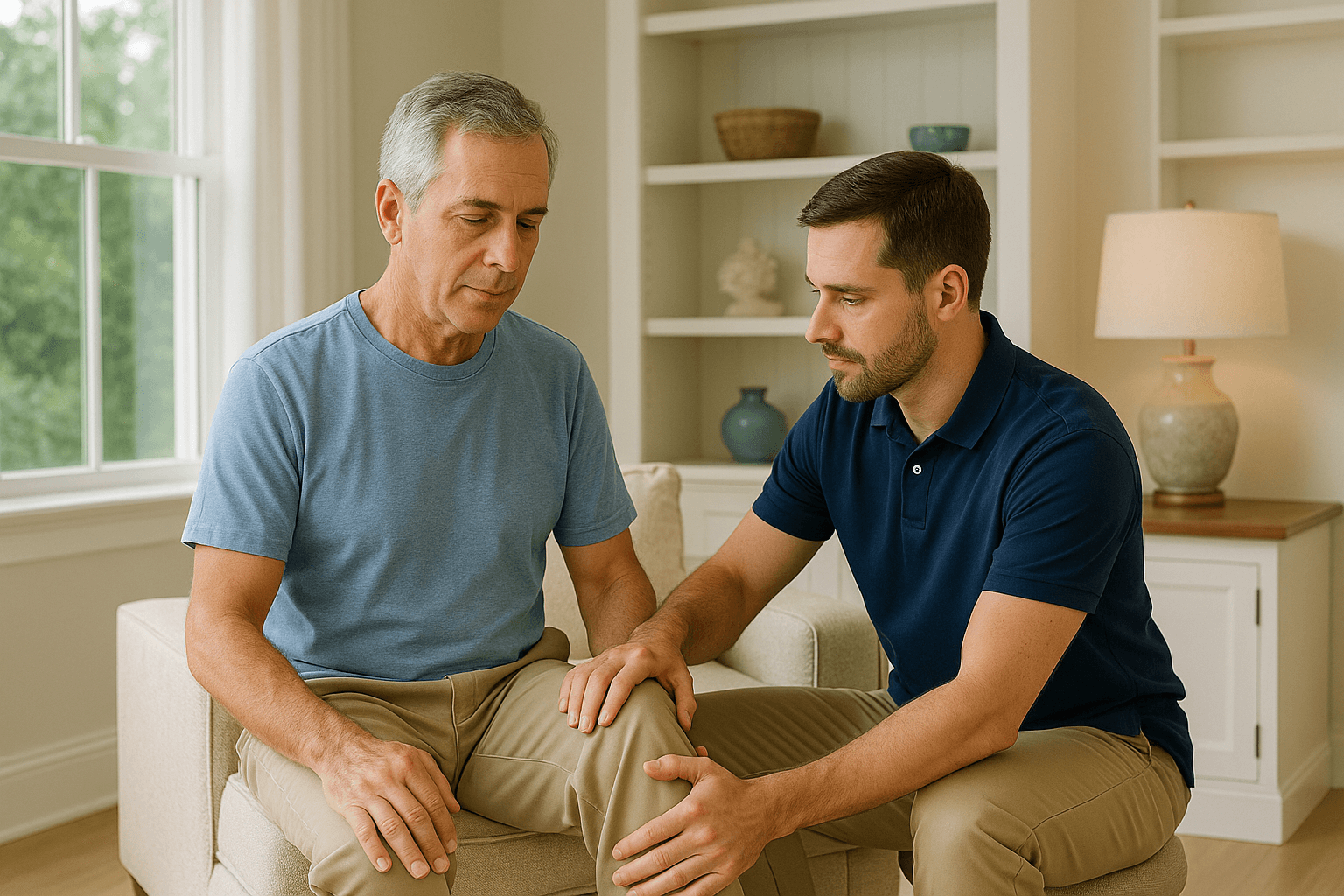 Concierge physical therapist providing personalized in-home care to a patient in Naples, Florida.