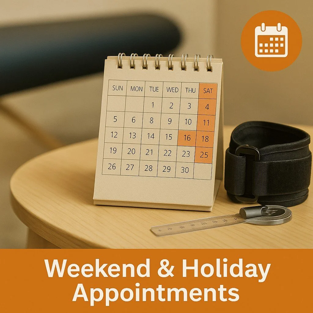 Calendar showing weekend and holiday appointments for in-home post-surgical physical therapy