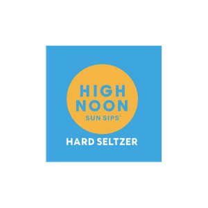 A blue square package of High Noon Sun Sips Hard Seltzer with a yellow circle logo and blue text.