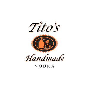 Logo for Tito's Handmade Vodka featuring the brand name, an illustration of a still, and the words "Handmade" and "Since 1997" in orange and black.