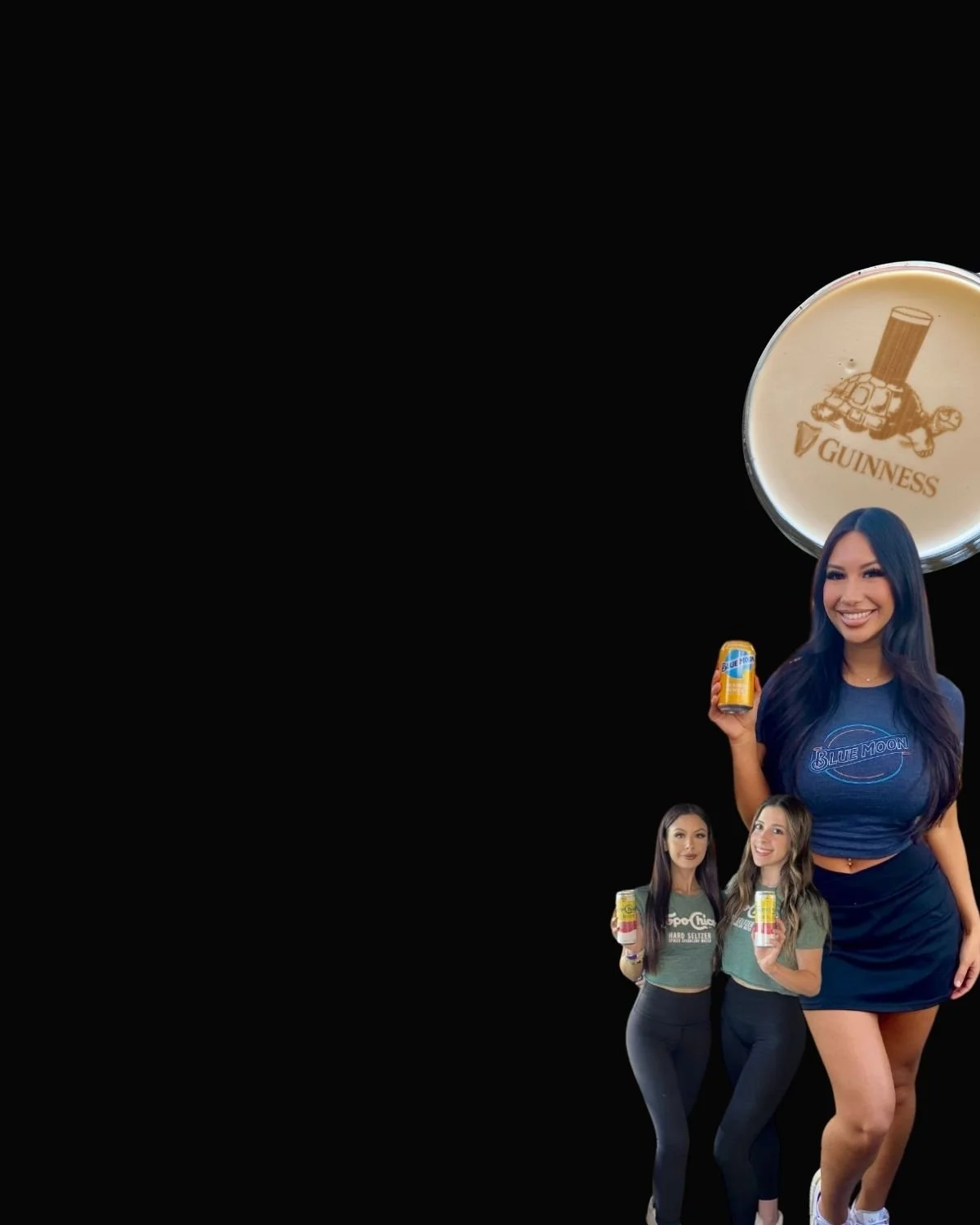 Three EPI Promotions Brand Ambassadors smiling and holding beverages for Blue Moon, Topo Chico, and Guinness — representing the standard, structure, and premium brands you could be part of as a Brand Ambassador with EPI Promotions.