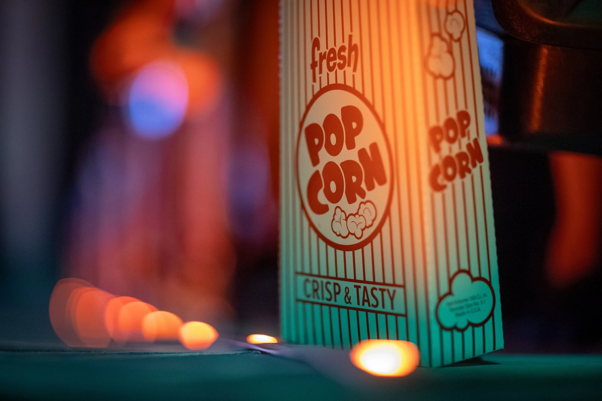 Fresh popcorn at The Beach Theatre movie concession stand in St. Pete Beach