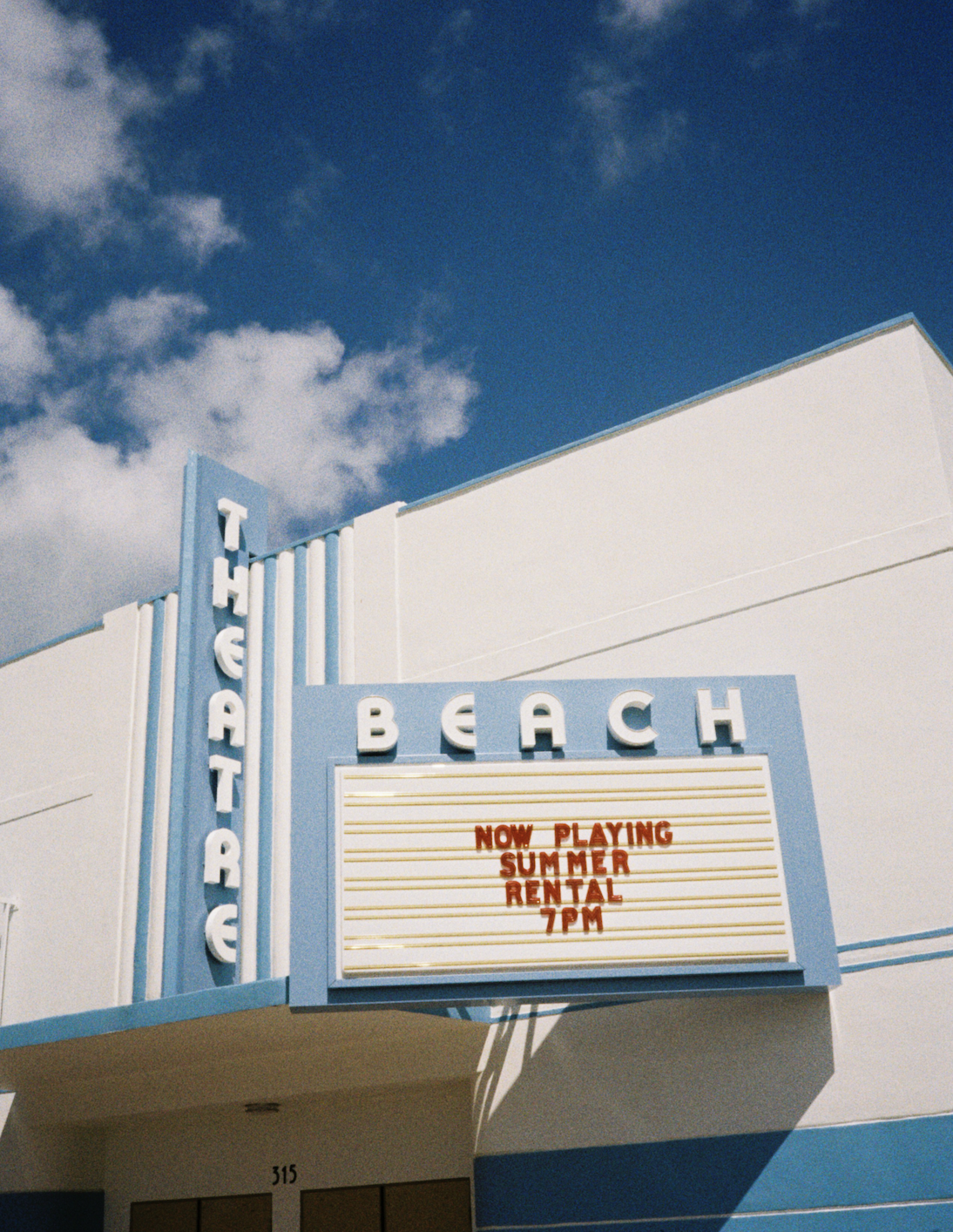 Beach Theatre marquee and exterior showing now playing in St. Pete Beach Florida