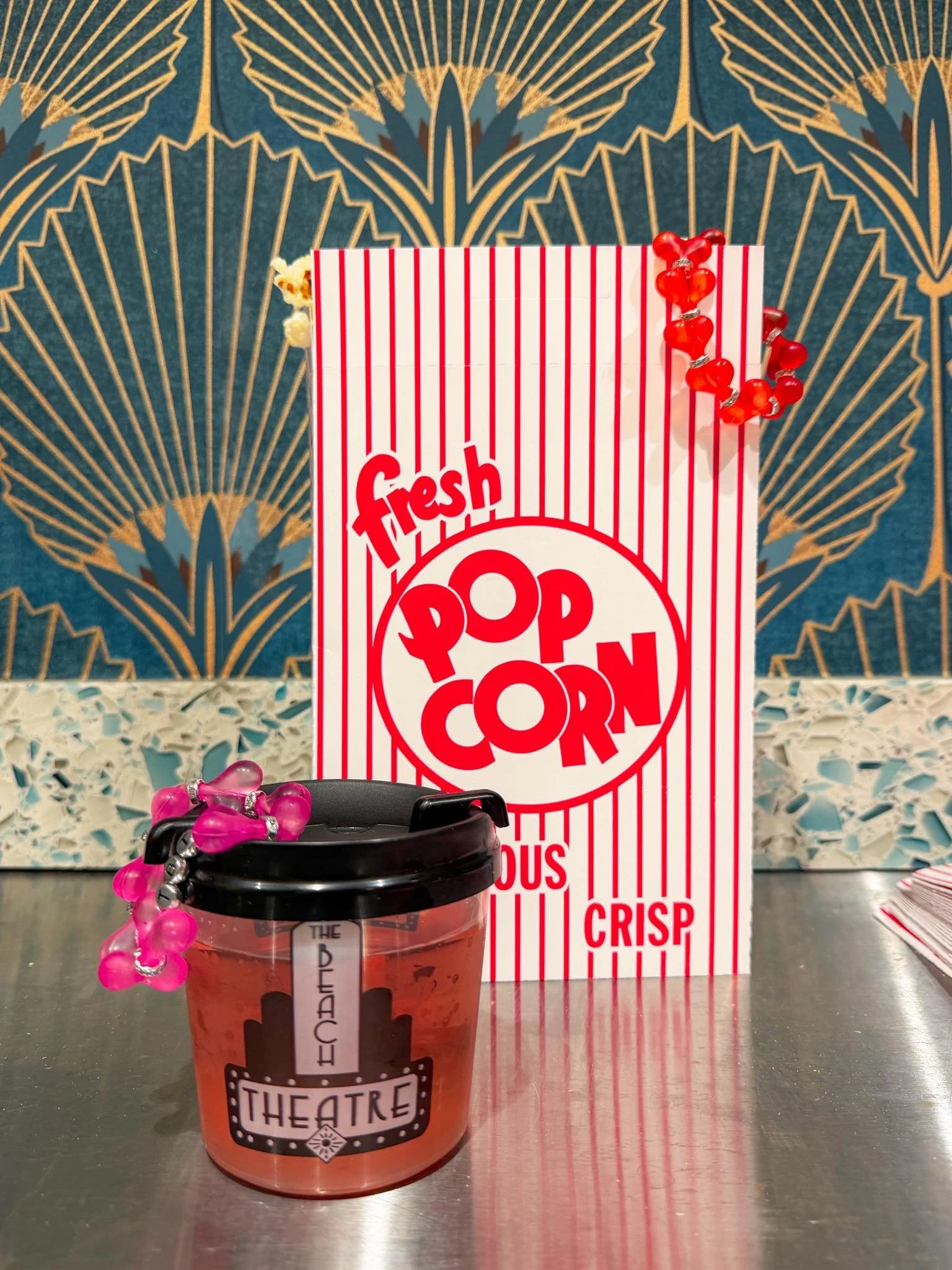 Popcorn and drinks at The Beach Theatre concession stand in St. Pete Beach
