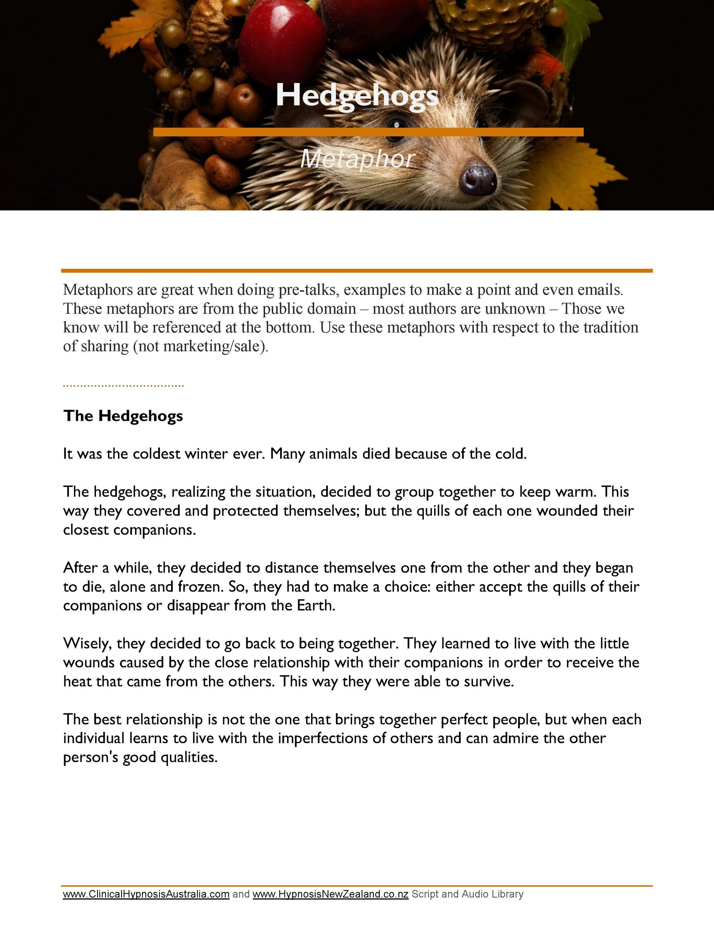 For Relationships/Acceptance - Hedgehogs
