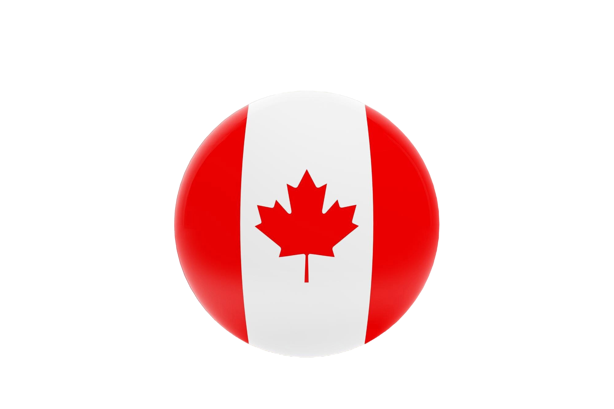 A circular inflatable balloon featuring the Canadian flag design with red borders and a central white stripe containing a red maple leaf.