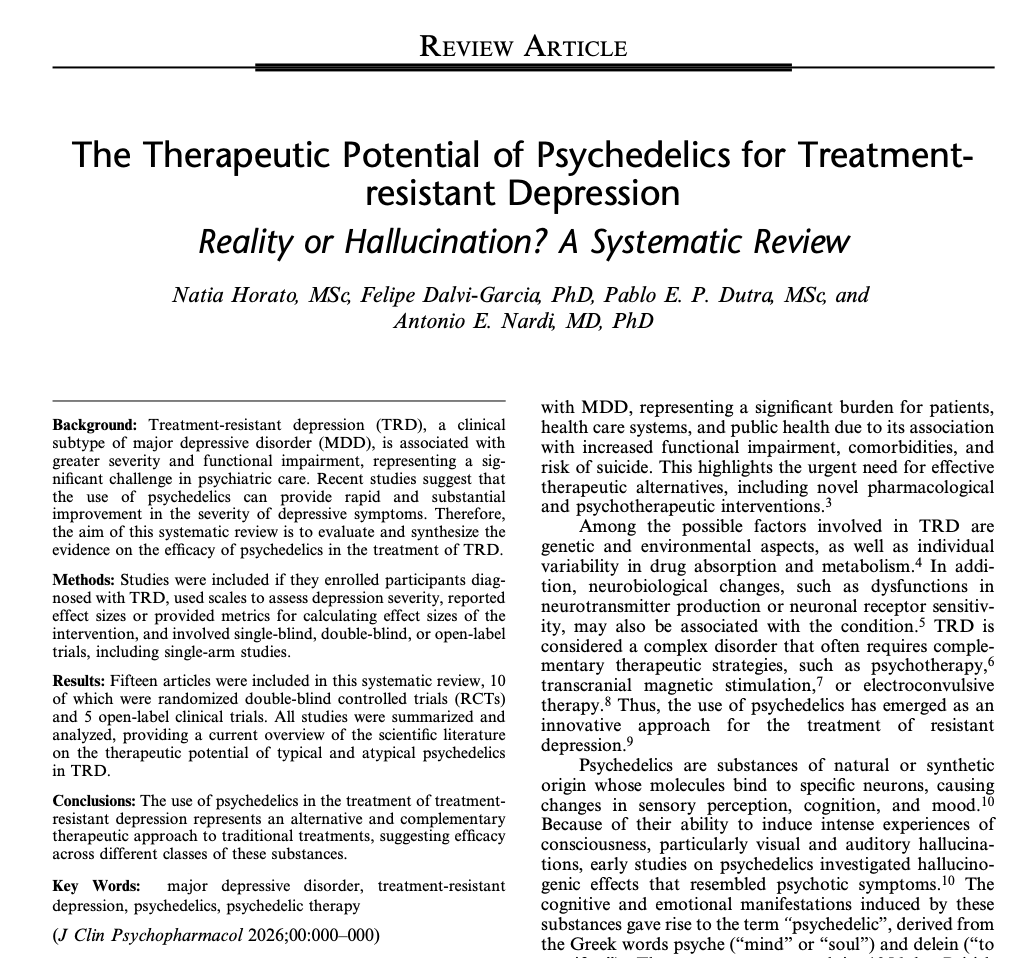 Psicodélicos em depressão resistente ao tratamento. Realidade ou alucinação?