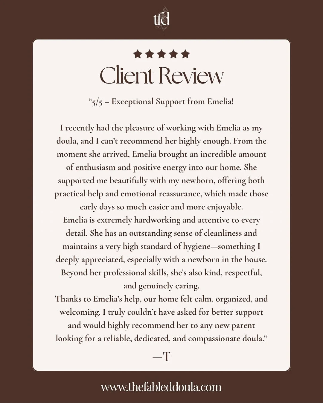 ⭐️Client Review⭐️

I had the absolute honour and privilege to help this wonderful family during the first few weeks postpartum 🩷
I&rsquo;m so grateful they took the time to write this during such a transitional time 🤎 I loved my time with them and 