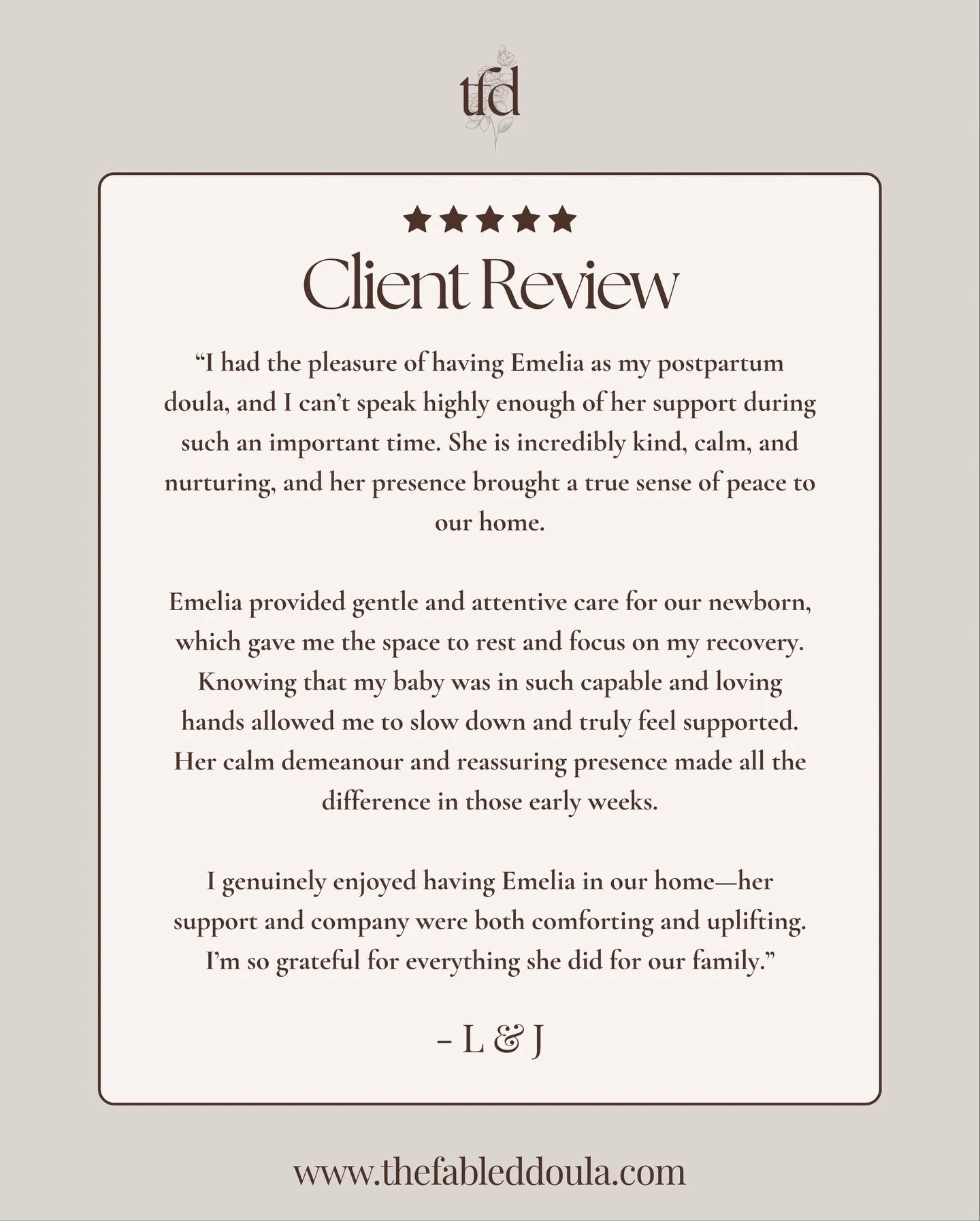 ⭐️ Client Review ⭐️

Every kind word from a family feels like a warm little reminder of why I do this work. It&rsquo;s such an honour to support you through your most tender seasons, and I&rsquo;m so grateful for every bit of trust they place in me.?
