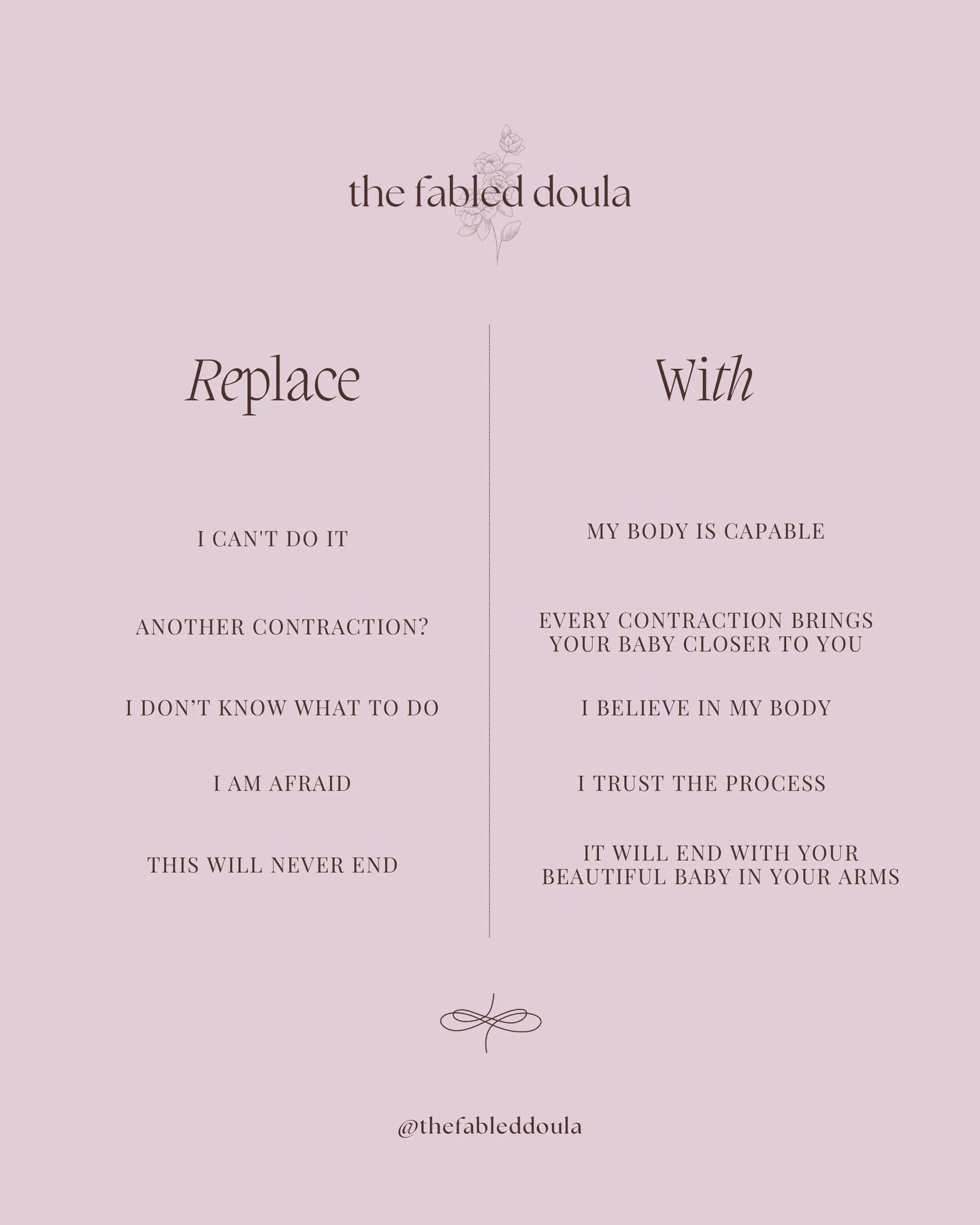 Gentle reminders for your birth day 🕊️✨
The thoughts we choose in labour truly shape the way we move through each wave. Your mind is powerful, your body is wise, and you are never ever doing this alone.

These affirmations are here to wrap you in so
