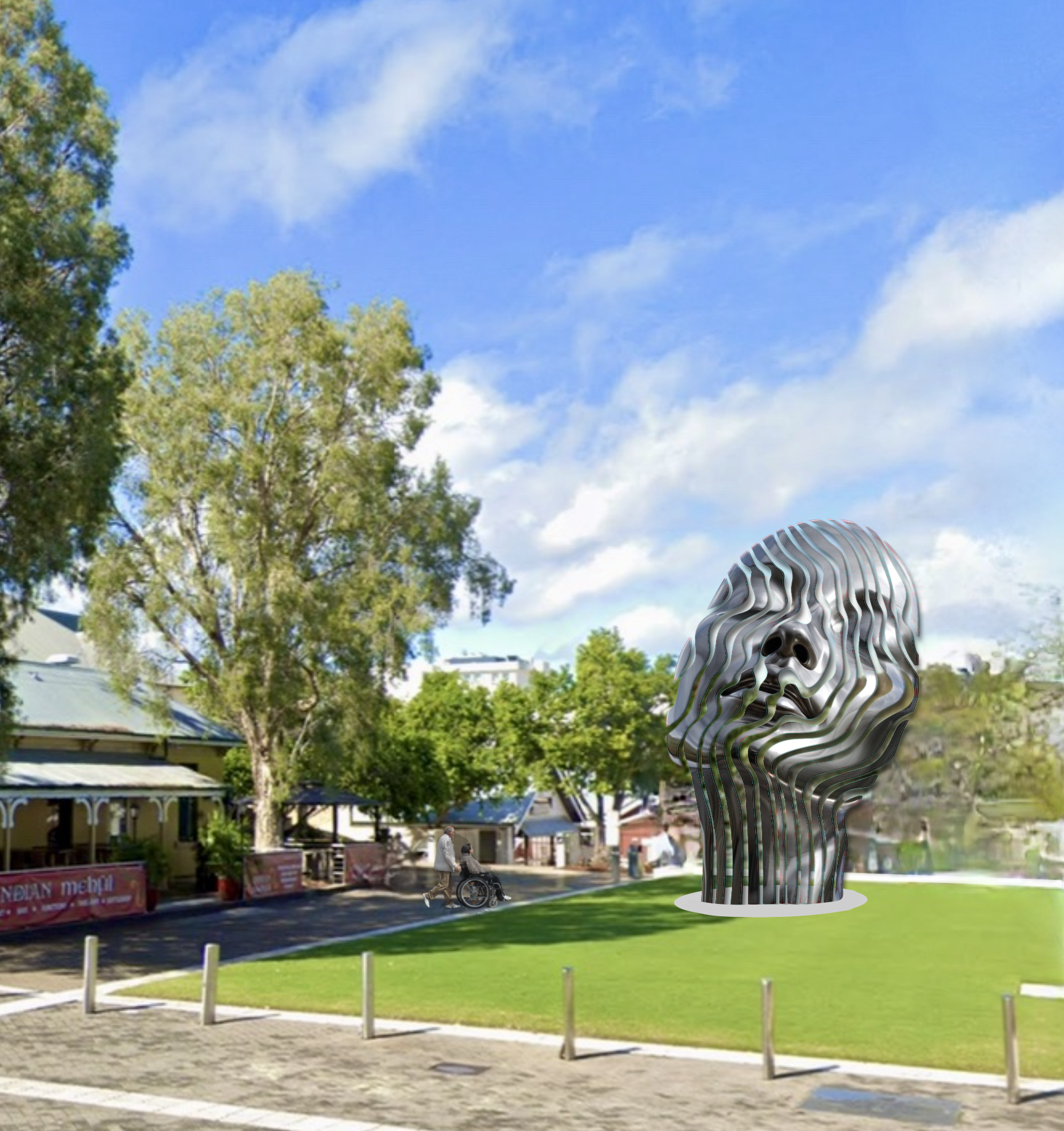 Imagine - you may say that I'm a dreamer, 2025. Annealed and polished marine alloy - 900 x 600 x 370cm - Ipswich proposal.