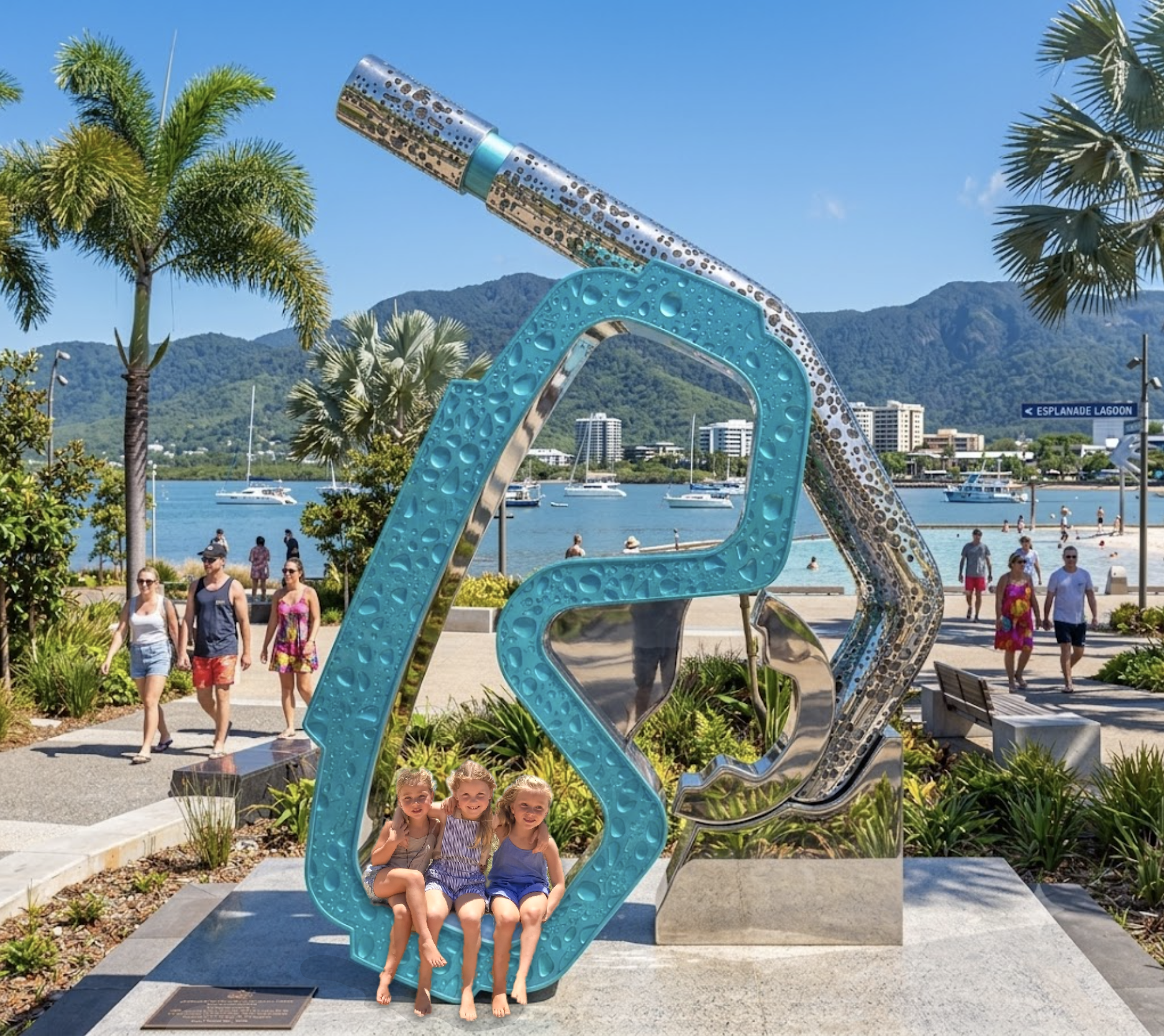Splash, 2024. Polished marine alloy, 2K paint and coloured LED lighting rising 650 x 500 x 240cm.