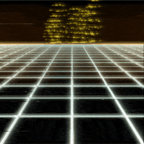 A Fuzzy Neon Grid Moving Towards a Sun