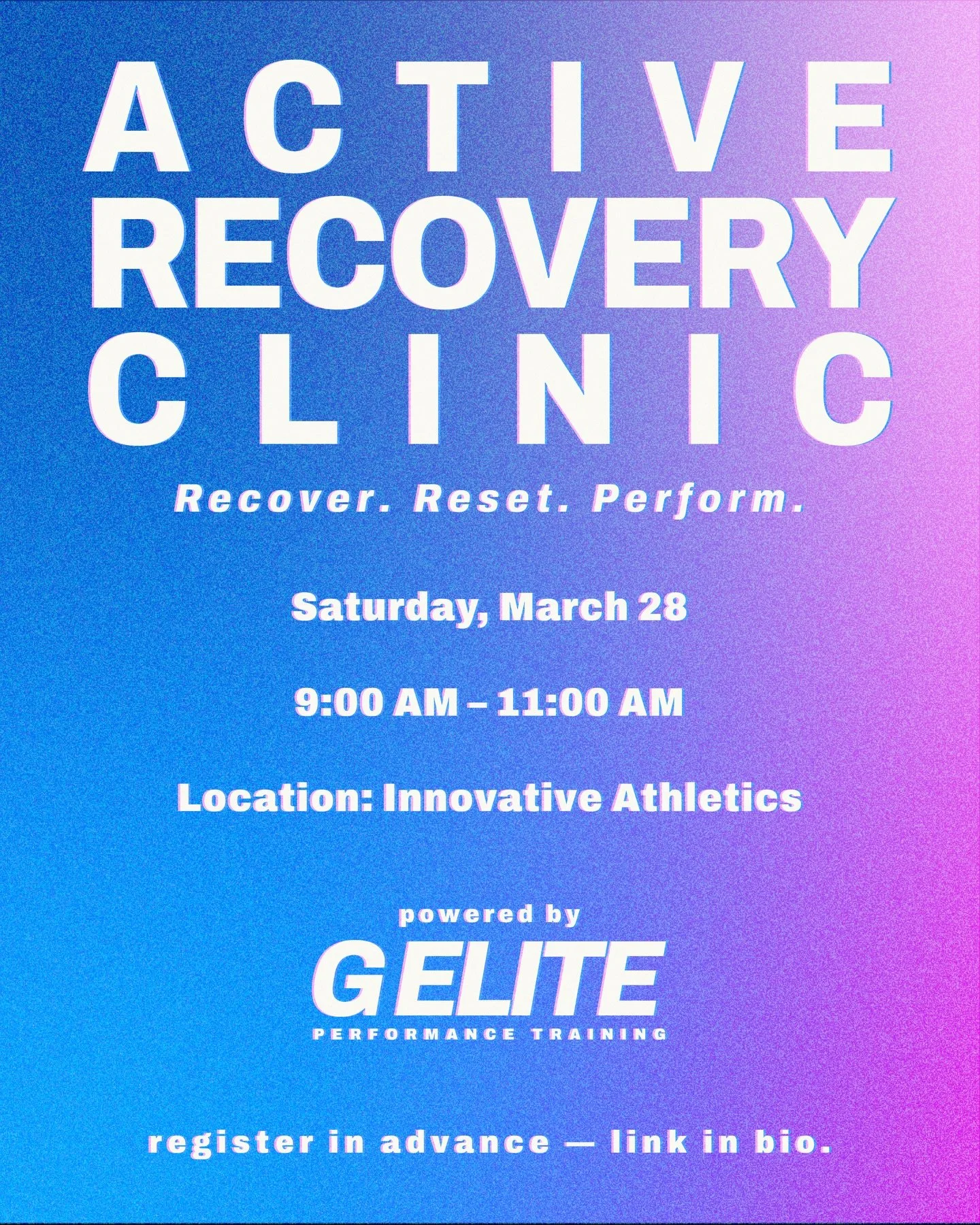 SELF-CARE FOR THE GIRLS ❤️&zwj;🔥🔋

Come hang with me for an Active Recovery Clinic&mdash;designed to help you rest, recover, and connect with other high performing female athletes.

What we&rsquo;ll do:

✔ Mobility &amp; recovery exercises 
✔ Light