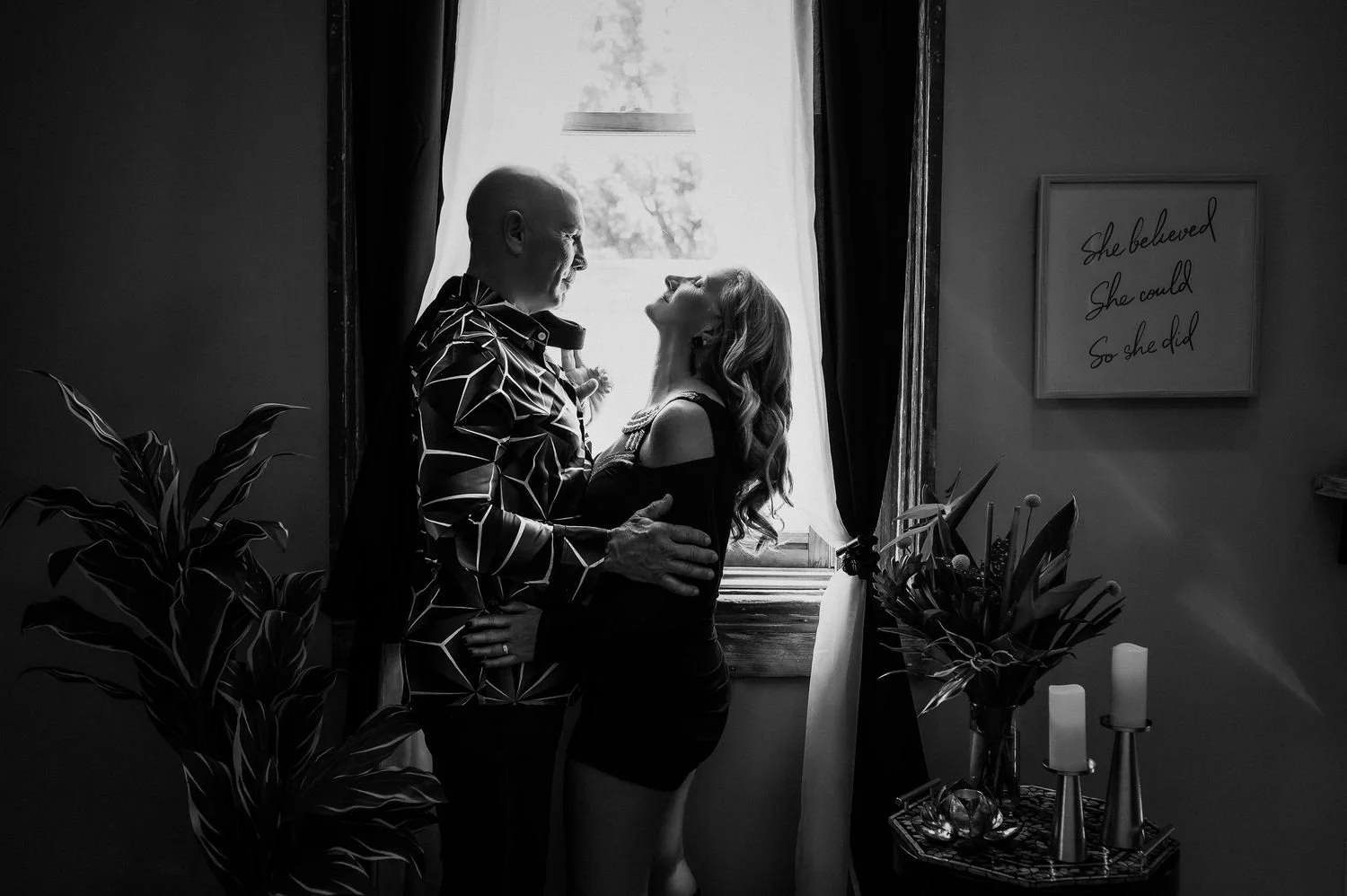 Couples boudoir portrait of older man and woman