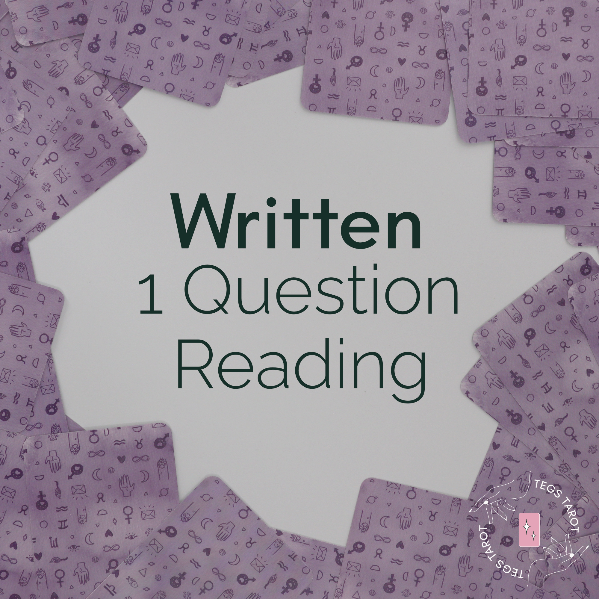 Written 1 Question surrounded by purple cards