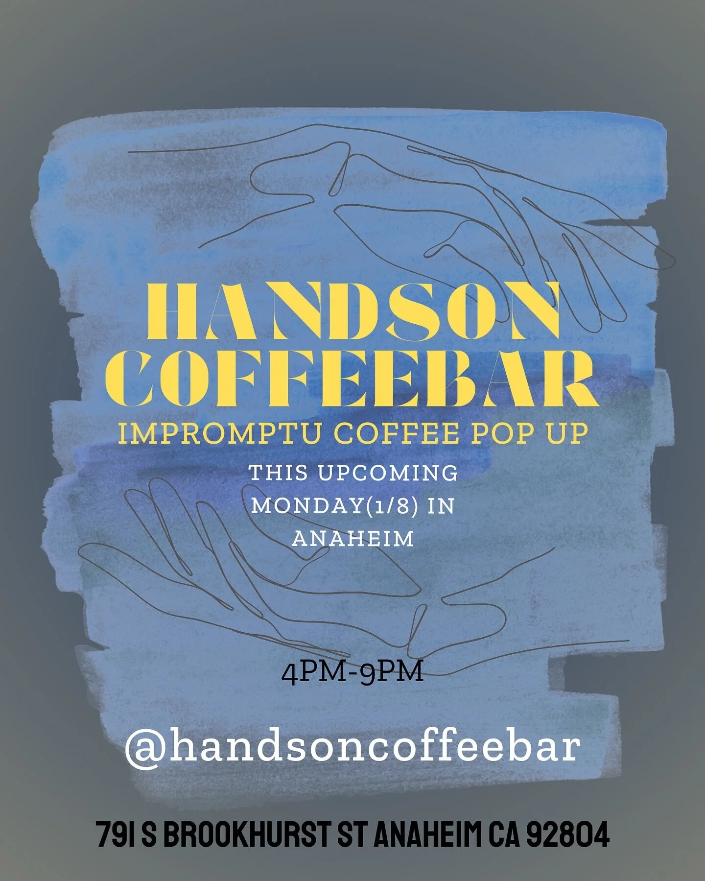 ALRIGHT FRIENDS!

We loved serving you on New Years Eve!

So we decided to keep the momentum going with an ORANGE COUNTY impromptu coffee service pop-up this Monday night on January 8th!

Service is going to be from 4 to 9 PM at Dalati Incorporated O