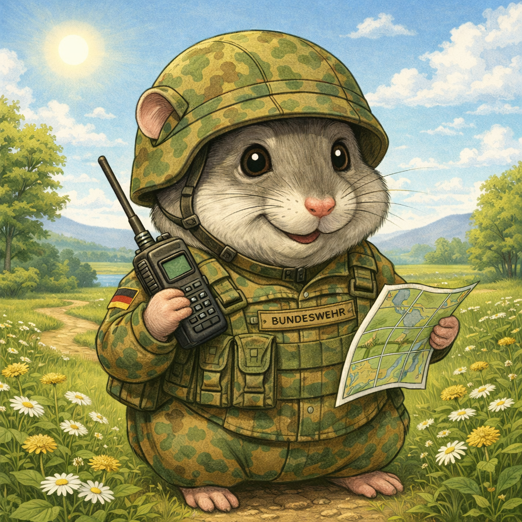 Hamster im Bundeswehr-Outfit im Grünen.png