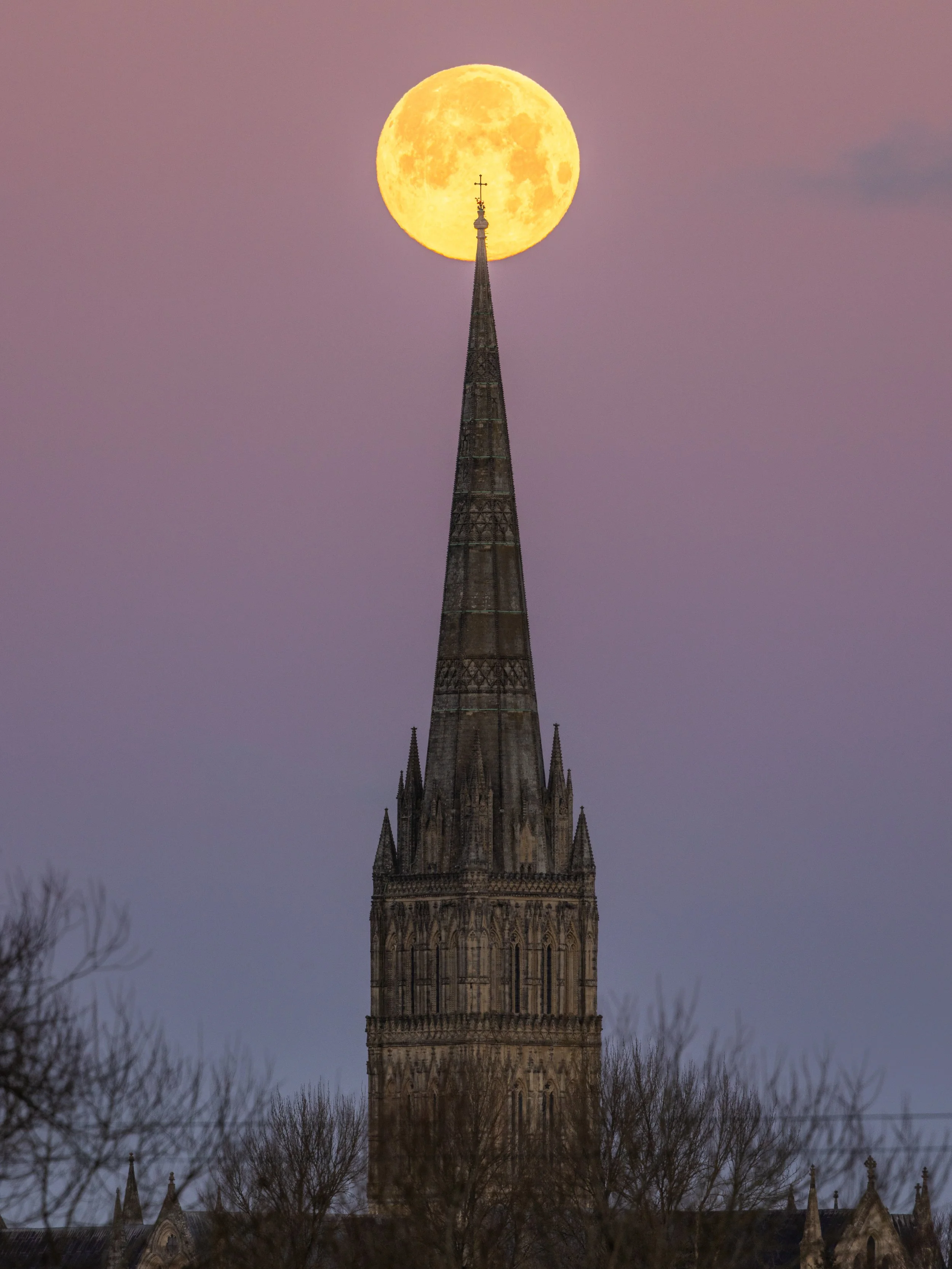 Full Wolf Moon over Salisbury Cathedral