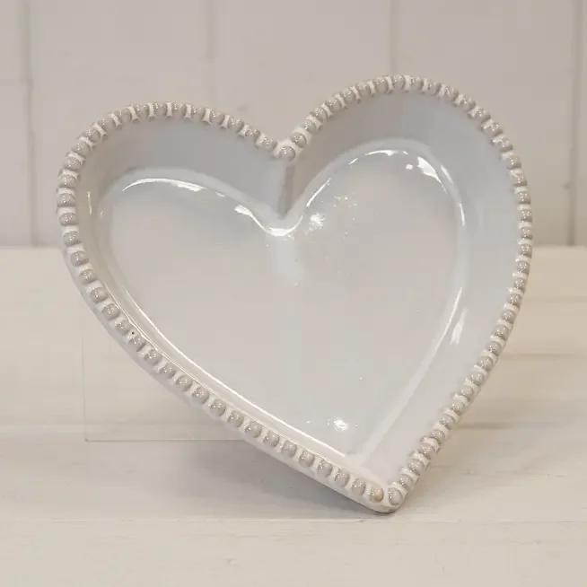 Natural Ceramic Heart Shaped Plate with Bobble Rim