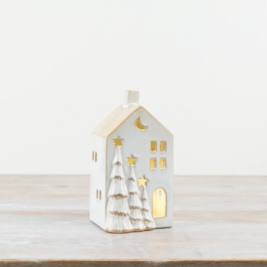 LED Christmas House w/ Gold Trees