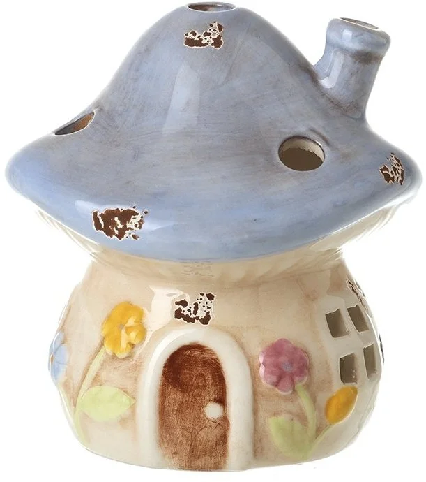 Blue Floral Ceramic Mushroom House