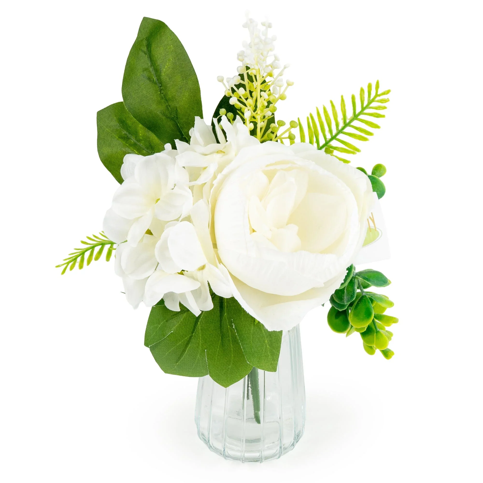 White Roses in Glass Vase
