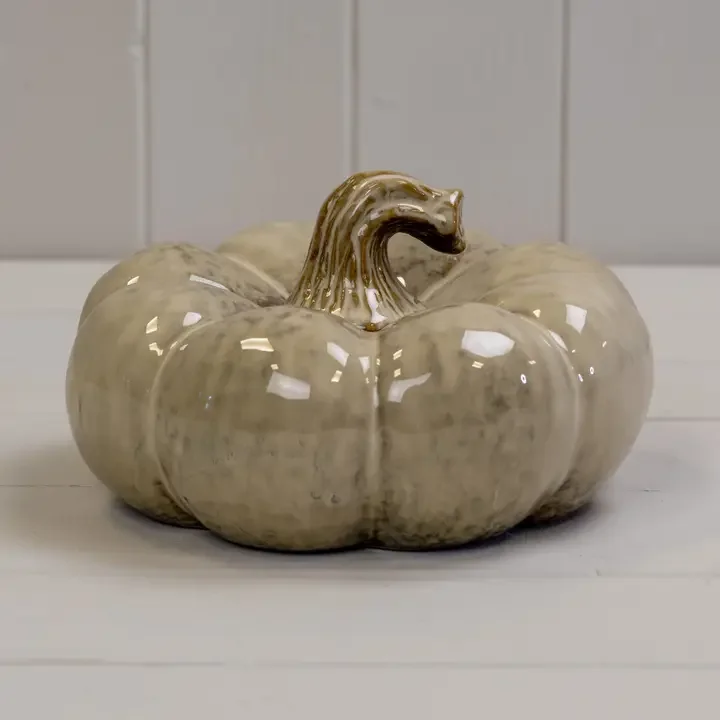 Large Beige Mottle Ceramic Pumpkin