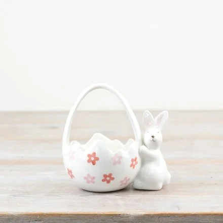 Ceramic Daisy Egg Basket with Bunny