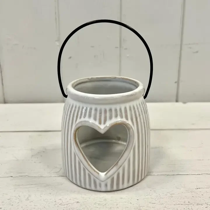 Natural Ceramic Tealight Holder with Cut Out Heart