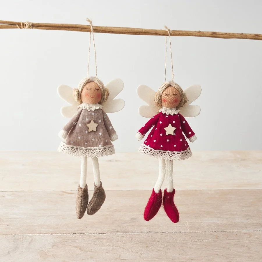 Set of Red And Beige Hanging Fairies