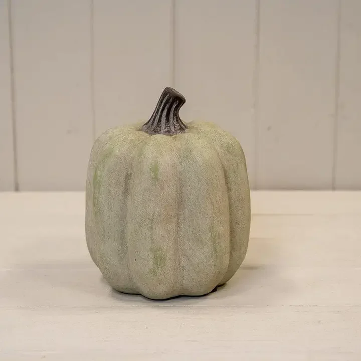 Medium Dusty Green Ceramic Jack O'lantern Pumpkin Ornament
