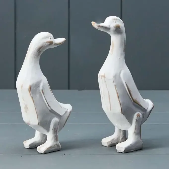 Pair of Whitewashed Wooden Ducks