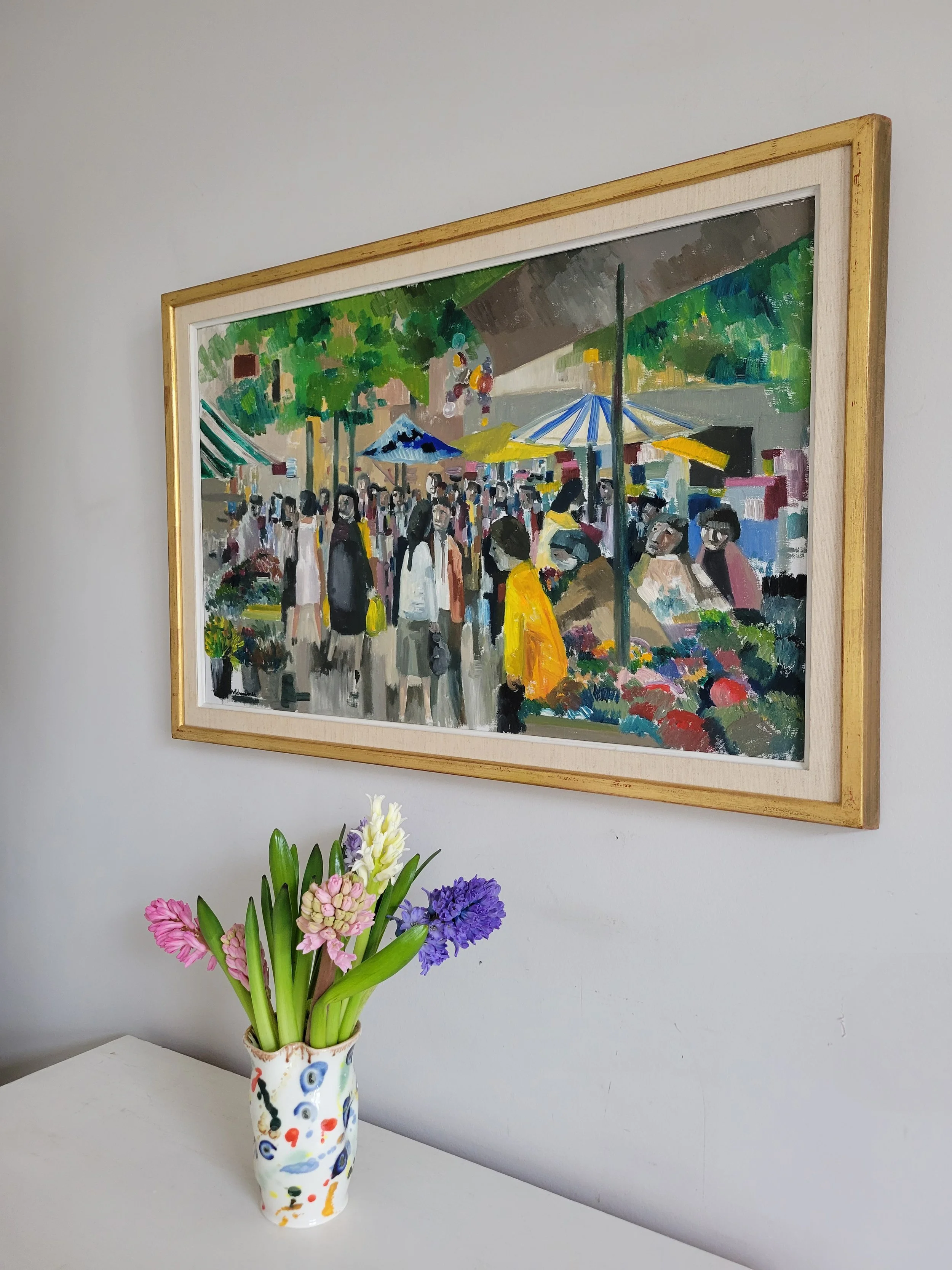 Flower Market- Vintage Mid-Century Impressionist Oil Painting