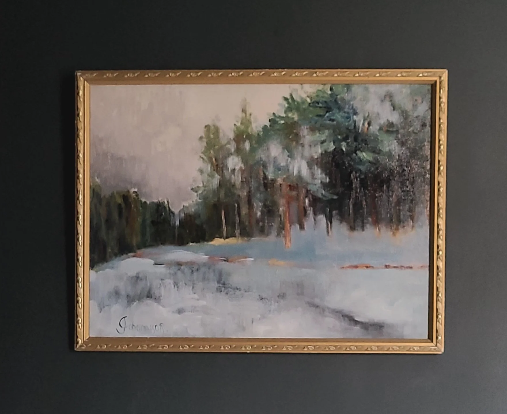 Winter Landscape- Swedish mid-century oil on board