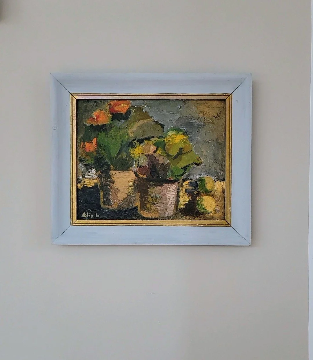 Pottery and Flowers- Vintage Floral Still Life Oil Painting,