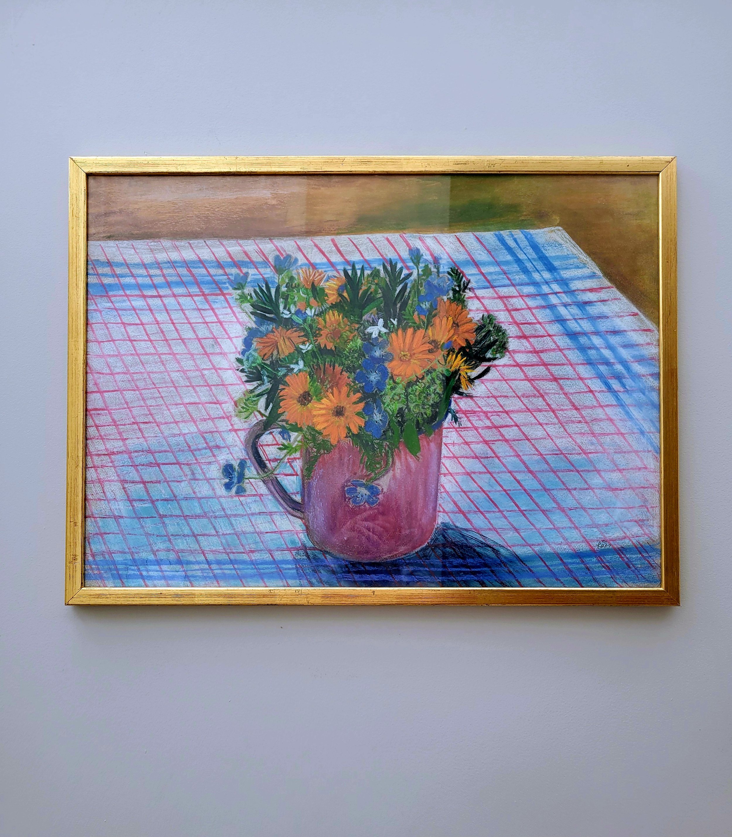 Kitchen Posy- Original Mid- Century Framed Pastel Still Life