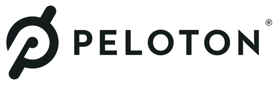 Peloton logo with a stylized cyclist icon and the word 'Peloton' in black text.