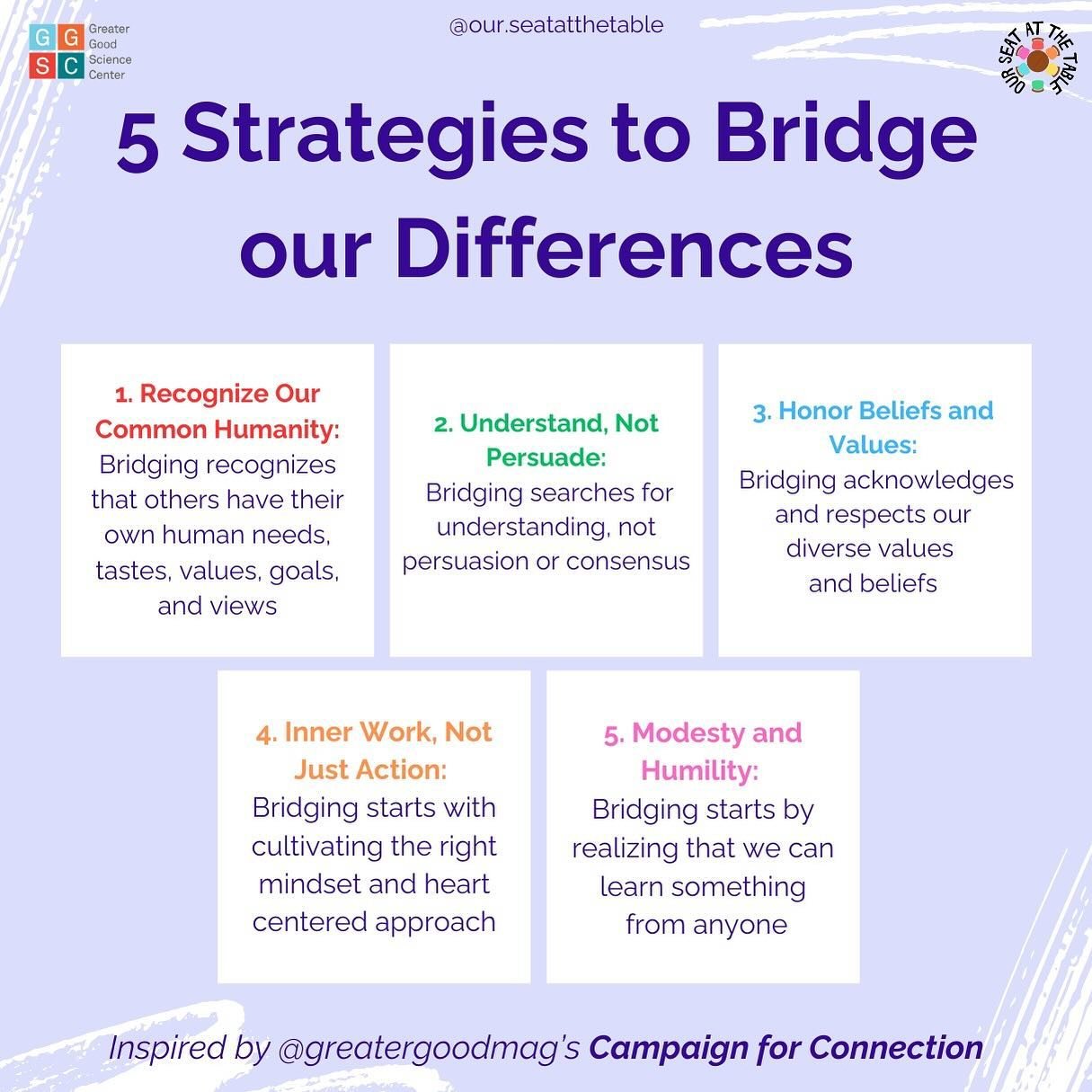 5 KEYS FOR BRIDGE BUILDING ✨🌍

Drop a ❤️ if you believe in the power of empathy and understanding one another as unique individuals!

🙌@our.seatatthetable&nbsp;is honored to have been asked to be an ambassador for&nbsp;@greatergoodmag&nbsp;&lsquo;s