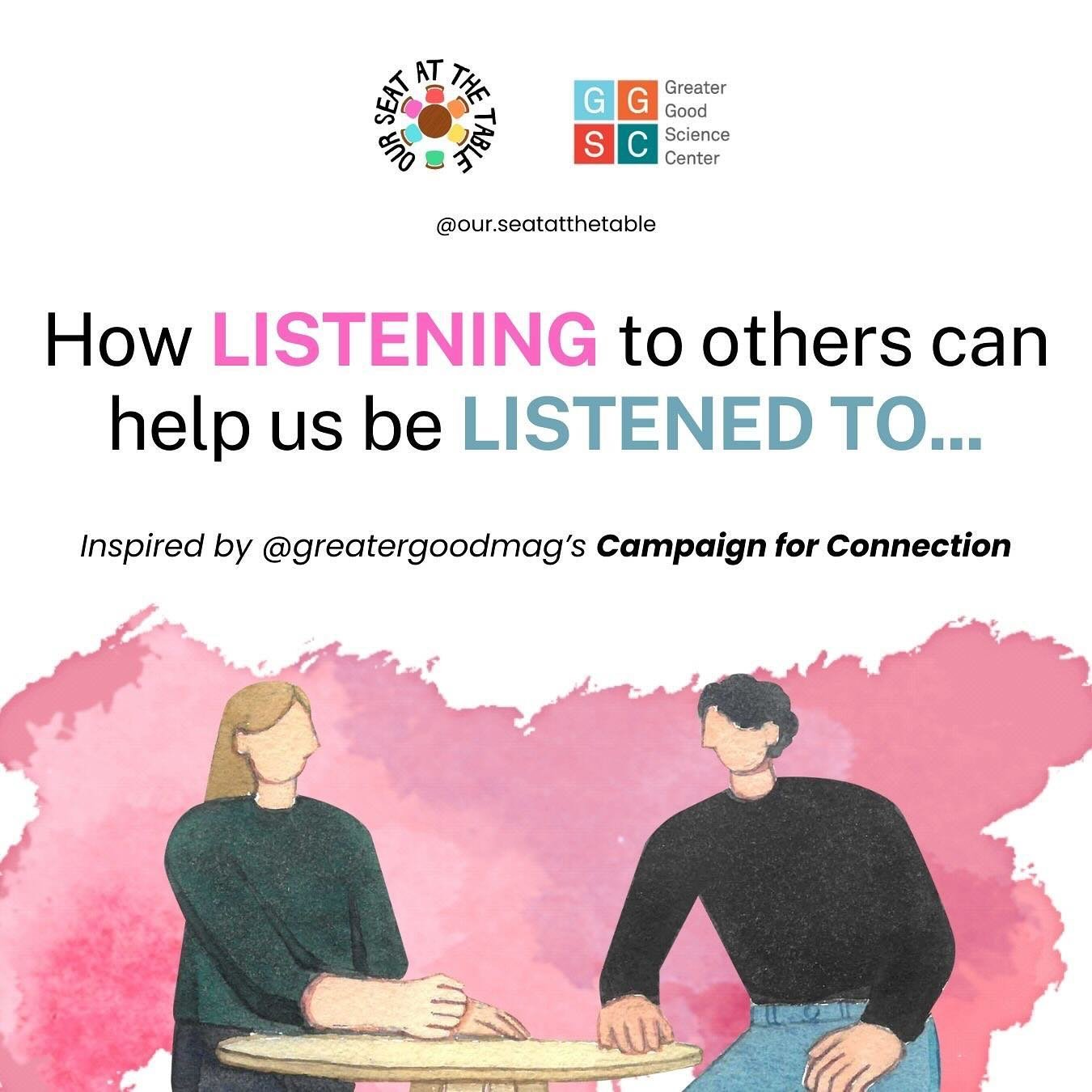 WANT TO LEARN HOW TO BE A BETTER LISTENER?

&hellip;or how to get people to listen better to YOU?

Try implementing these strategies outlined by @greatergoodmag!

🙌@our.seatatthetable&nbsp;is honored to have been asked to be an ambassador for&nbsp;@