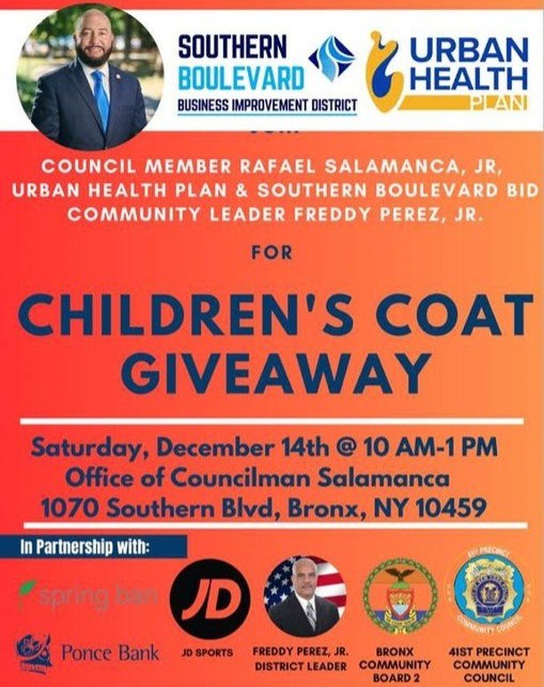 From the Office of Councilman Rafael Salamanca, Jr. @cmsalamancajr_d17 

In partnership with partnering with Urban Health Plan, Inc., Southern Boulevard Business Improvement District, Ponce Bank, the 41st. Precinct Community Council and District Lead