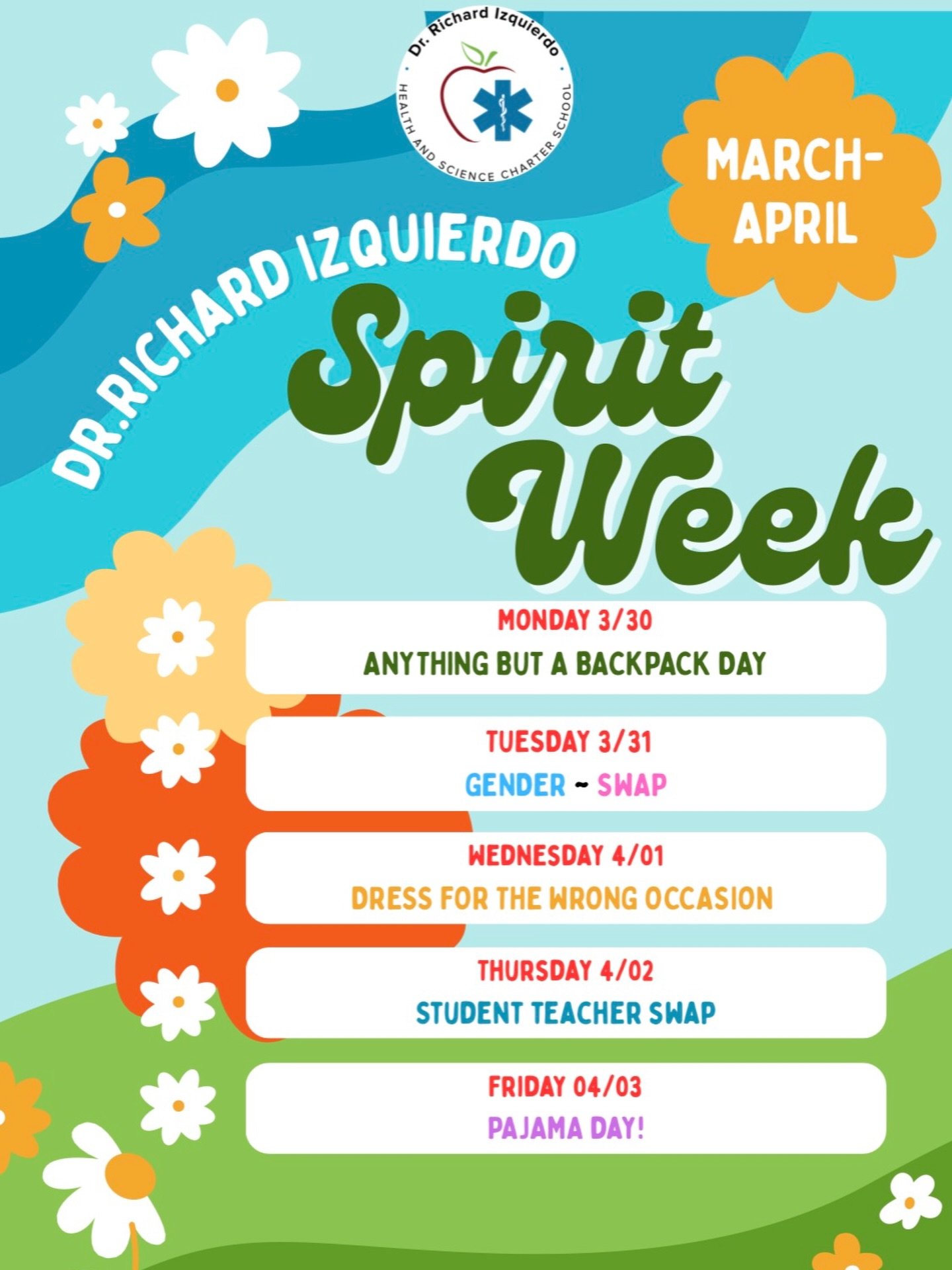 HIGH SCHOOL ONLY - Get ready to show your school pride! 

Spirit Week is coming - time to dress up, stand out, and bring the energy all week long. Check out each day&rsquo;s theme and start planning your outfits now!

Let&rsquo;s make it unforgettabl