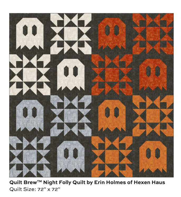 Digital image of quilt design that is made of ghosts and stars.