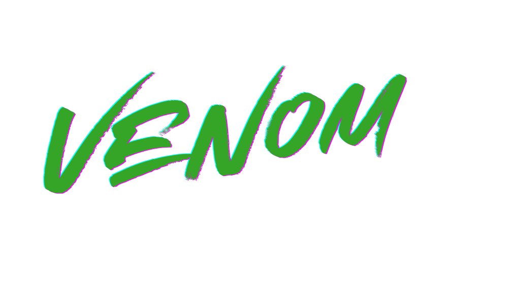VENOM in retro stylized with green and purple text.